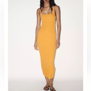 Zara Ribbed Knit Orange Midi Dress Size Medium